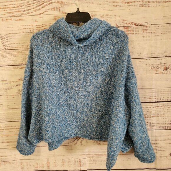 Chelsea & Theodore M Boxy Blue oversized Cowlneck Sweater - Picture 2 of 6